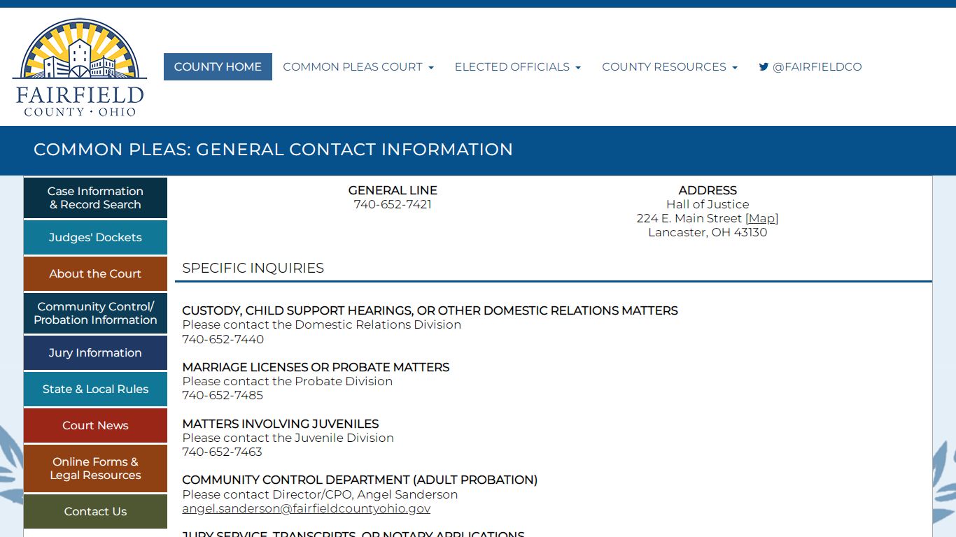 COMMON PLEAS: GENERAL CONTACT INFORMATION - Fairfield County, Ohio